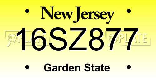 16SZ877 New Jersey License Plate