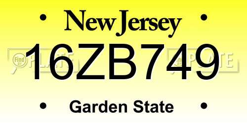 16ZB749 New Jersey License Plate