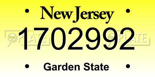 1702992 New Jersey License Plate