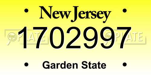1702997 New Jersey License Plate