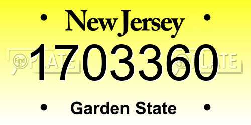 1703360 New Jersey License Plate