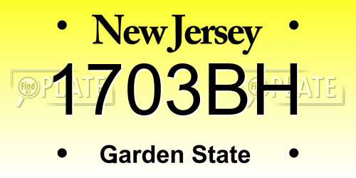1703BH New Jersey License Plate