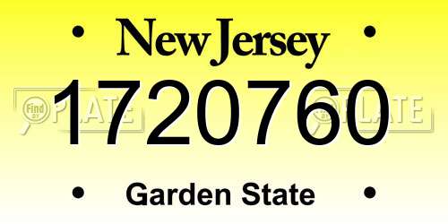 1720760 New Jersey License Plate