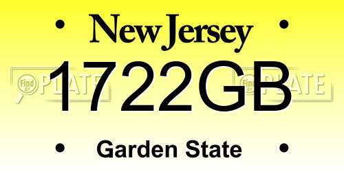 1722GB New Jersey License Plate