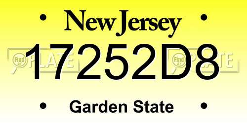 17252D8 New Jersey License Plate