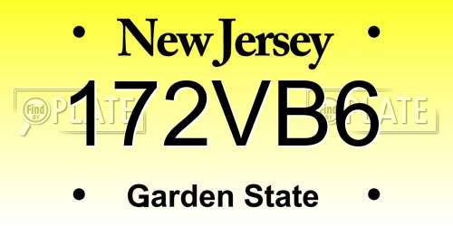 172VB6 New Jersey License Plate