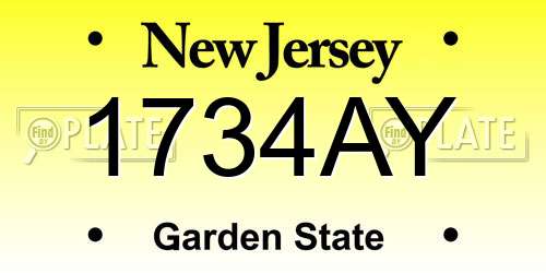 1734AY New Jersey License Plate