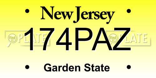174PAZ New Jersey License Plate