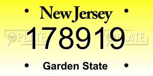 178919 New Jersey License Plate