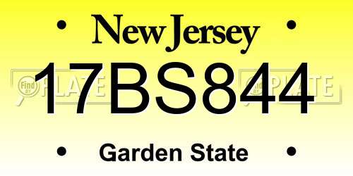 17BS844 New Jersey License Plate