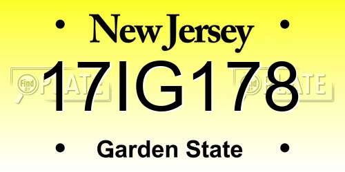 17IG178 New Jersey License Plate