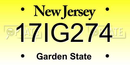 17IG274 New Jersey License Plate