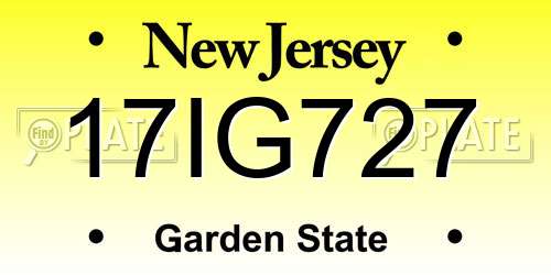 17IG727 New Jersey License Plate