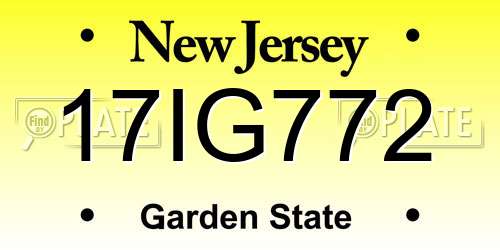 17IG772 New Jersey License Plate