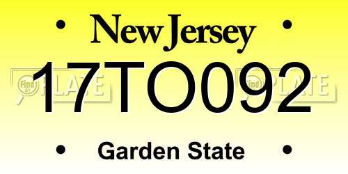 17TO092 New Jersey License Plate