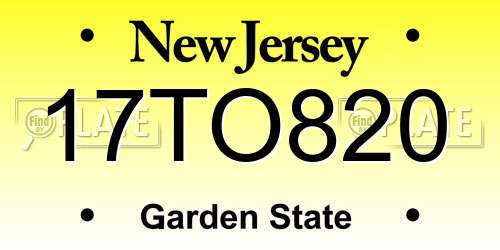 17TO820 New Jersey License Plate