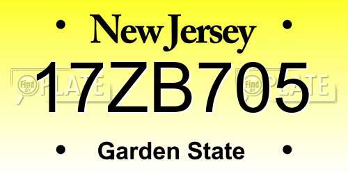 17ZB705 New Jersey License Plate