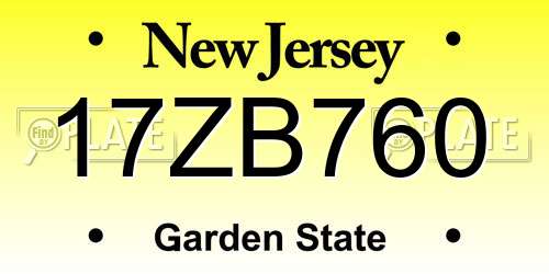17ZB760 New Jersey License Plate