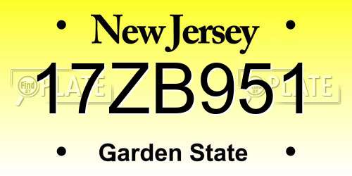 17ZB951 New Jersey License Plate