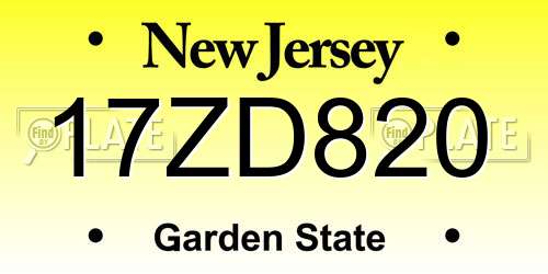 17ZD820 New Jersey License Plate