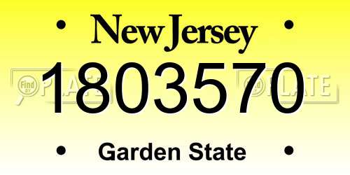 1803570 New Jersey License Plate