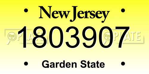 1803907 New Jersey License Plate