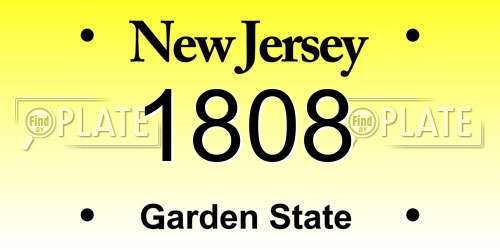 1808 New Jersey License Plate
