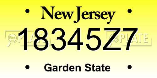 18345Z7 New Jersey License Plate