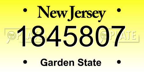 1845807 New Jersey License Plate