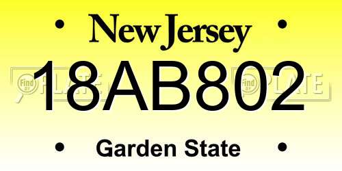 18AB802 New Jersey License Plate