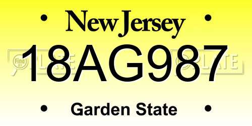 18AG987 New Jersey License Plate