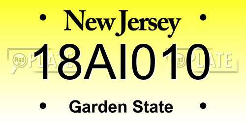 18AI010 New Jersey License Plate