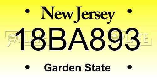 18BA893 New Jersey License Plate
