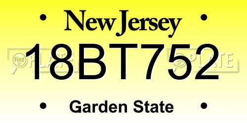 18BT752 New Jersey License Plate