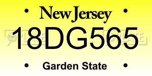 18DG565 New Jersey License Plate