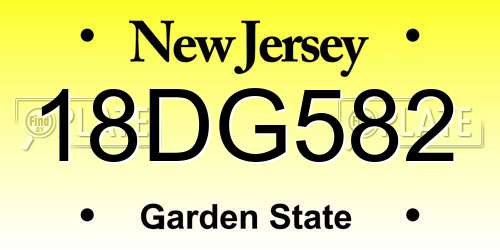 18DG582 New Jersey License Plate