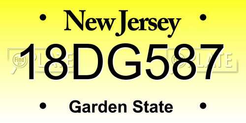18DG587 New Jersey License Plate