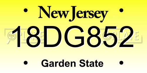 18DG852 New Jersey License Plate