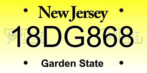 18DG868 New Jersey License Plate