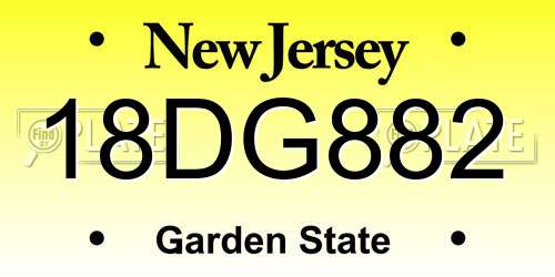 18DG882 New Jersey License Plate