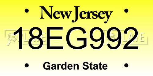 18EG992 New Jersey License Plate