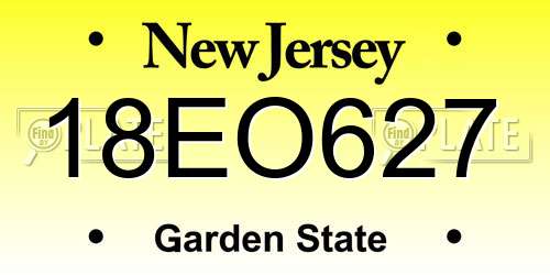 18EO627 New Jersey License Plate