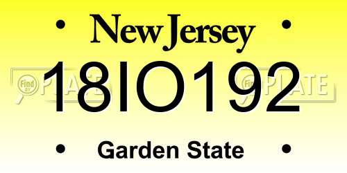 18IO192 New Jersey License Plate