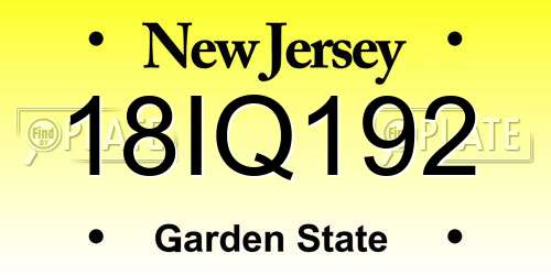 18IQ192 New Jersey License Plate