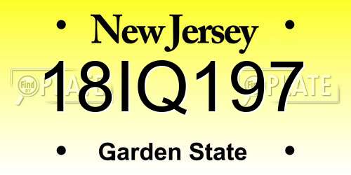 18IQ197 New Jersey License Plate