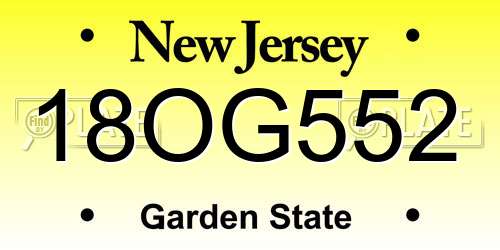 18OG552 New Jersey License Plate