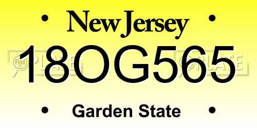 18OG565 New Jersey License Plate
