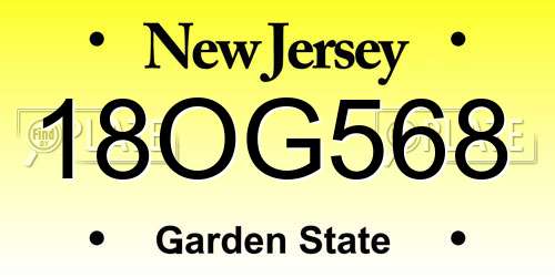 18OG568 New Jersey License Plate