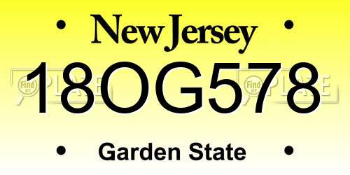 18OG578 New Jersey License Plate