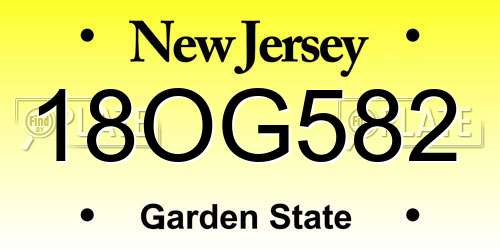 18OG582 New Jersey License Plate